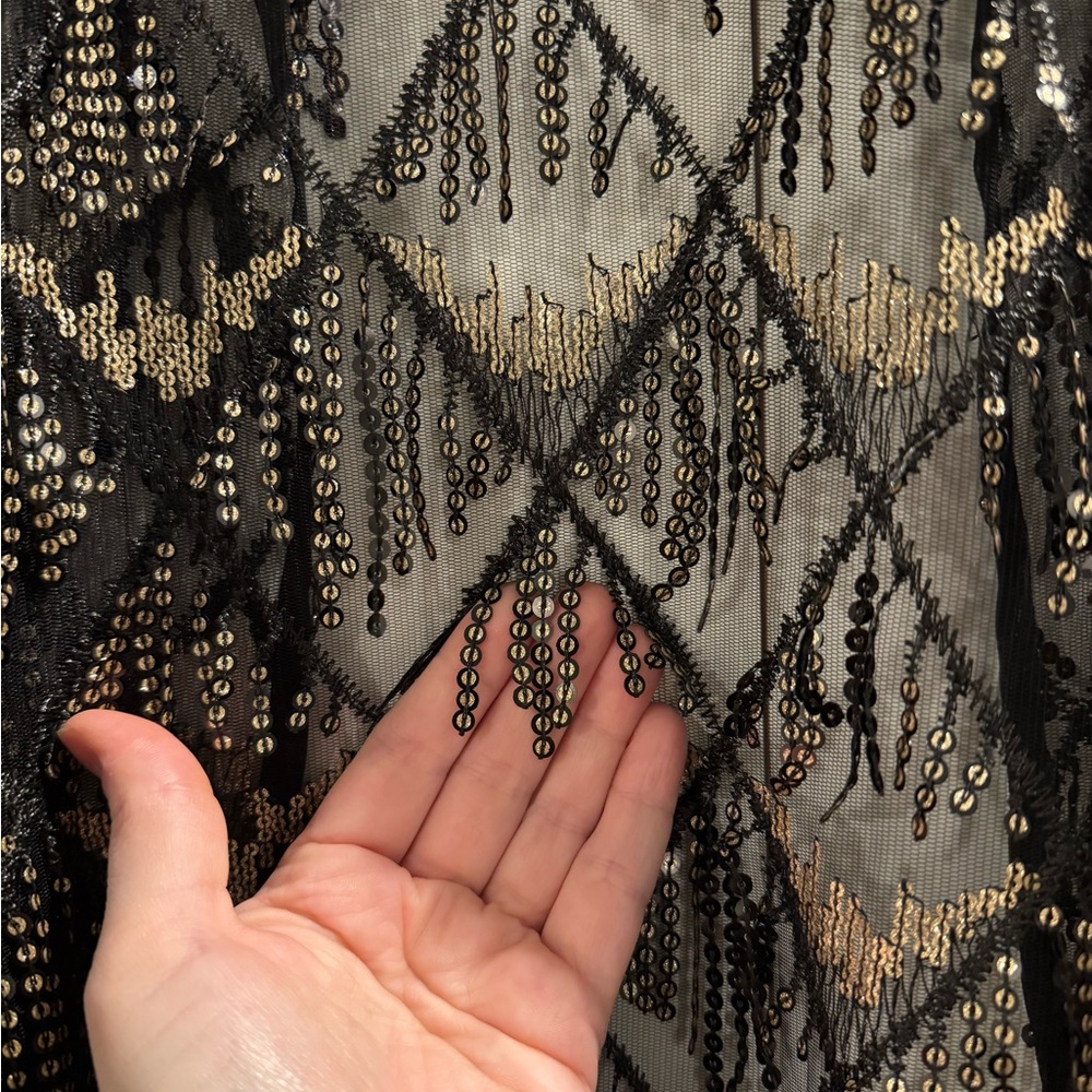 NWT BloomChic Sheer Black and Gold Sequined Duster - Picture 4 of 9